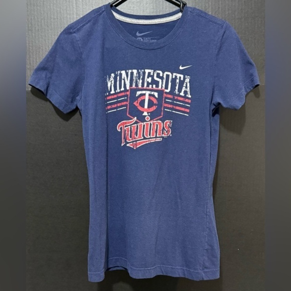 🧌Nike Navy MN Twins Distressed MLB Team image T-shirt